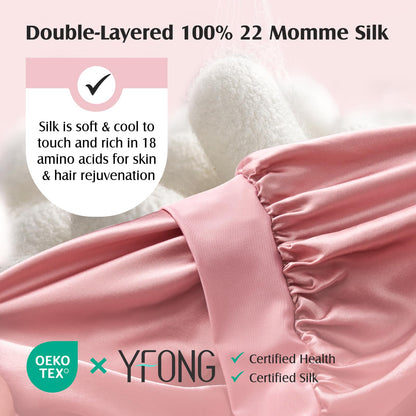 Umisleep pink silk sleeping cap worn on curly hair demonstrating non slip fit