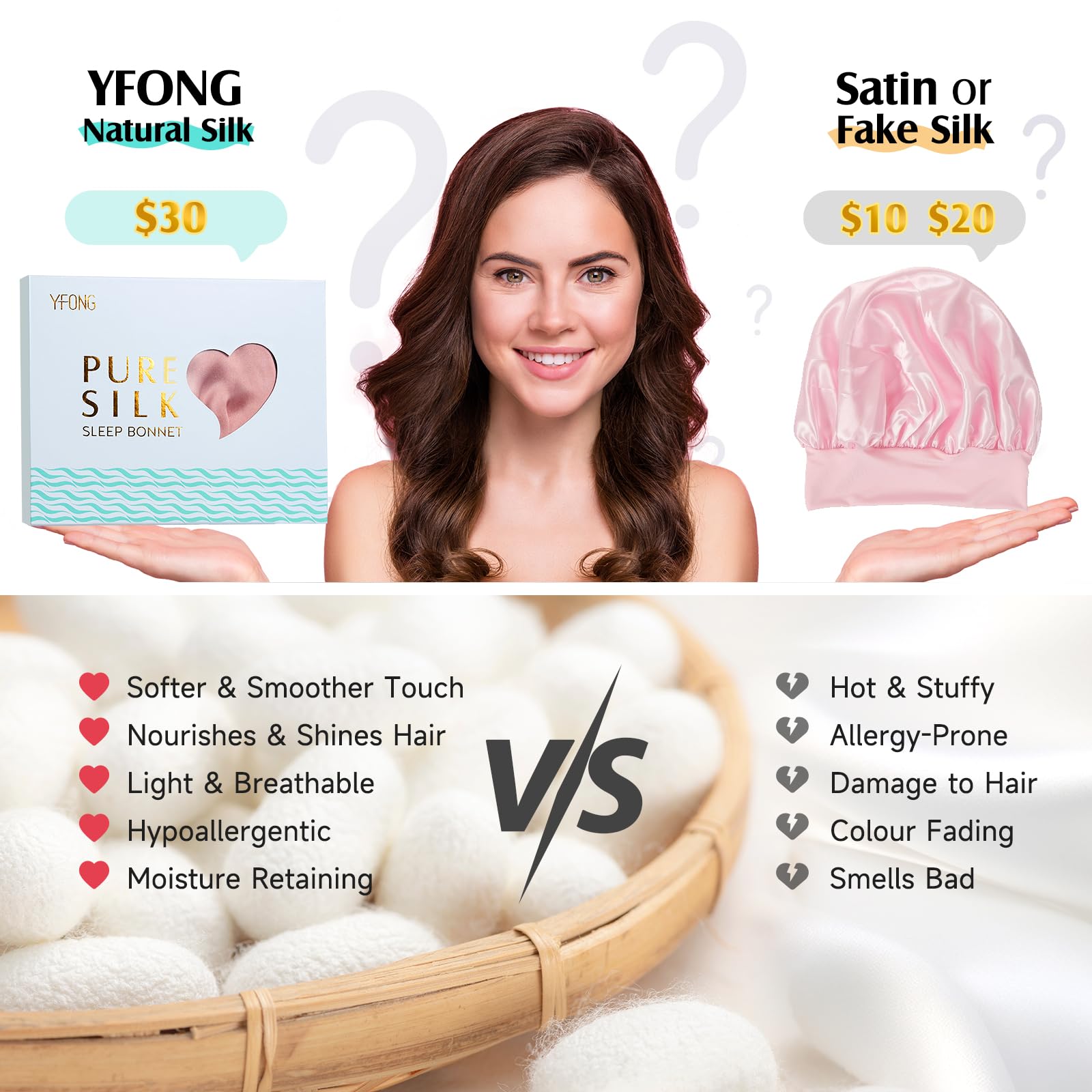 Umisleep luxury silk night cap for women showcasing the large interior capacity