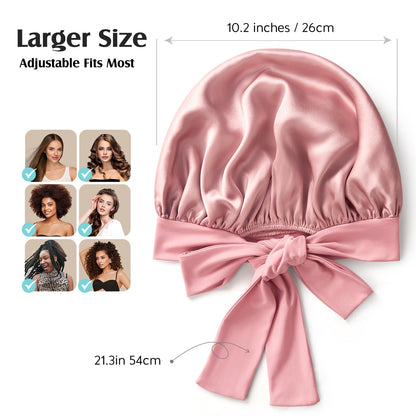 YFONG pink mulberry silk turban illustrating the smooth double layer interior protection