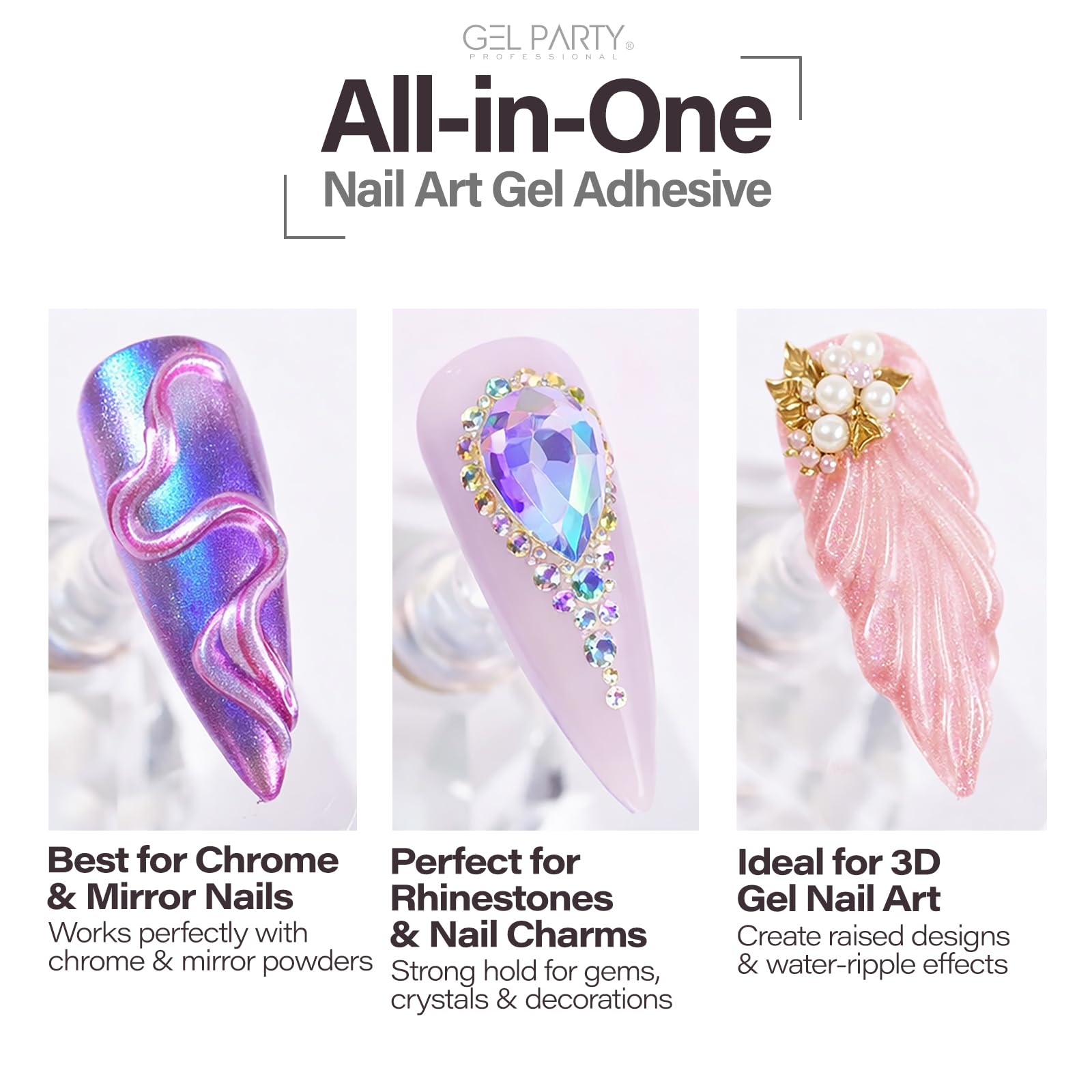 Close up of Gelparty 4-in-1 nail adhesive application