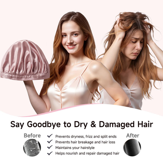 Kaome 22 momme double layer silk hair wrap showing adjustable forehead band