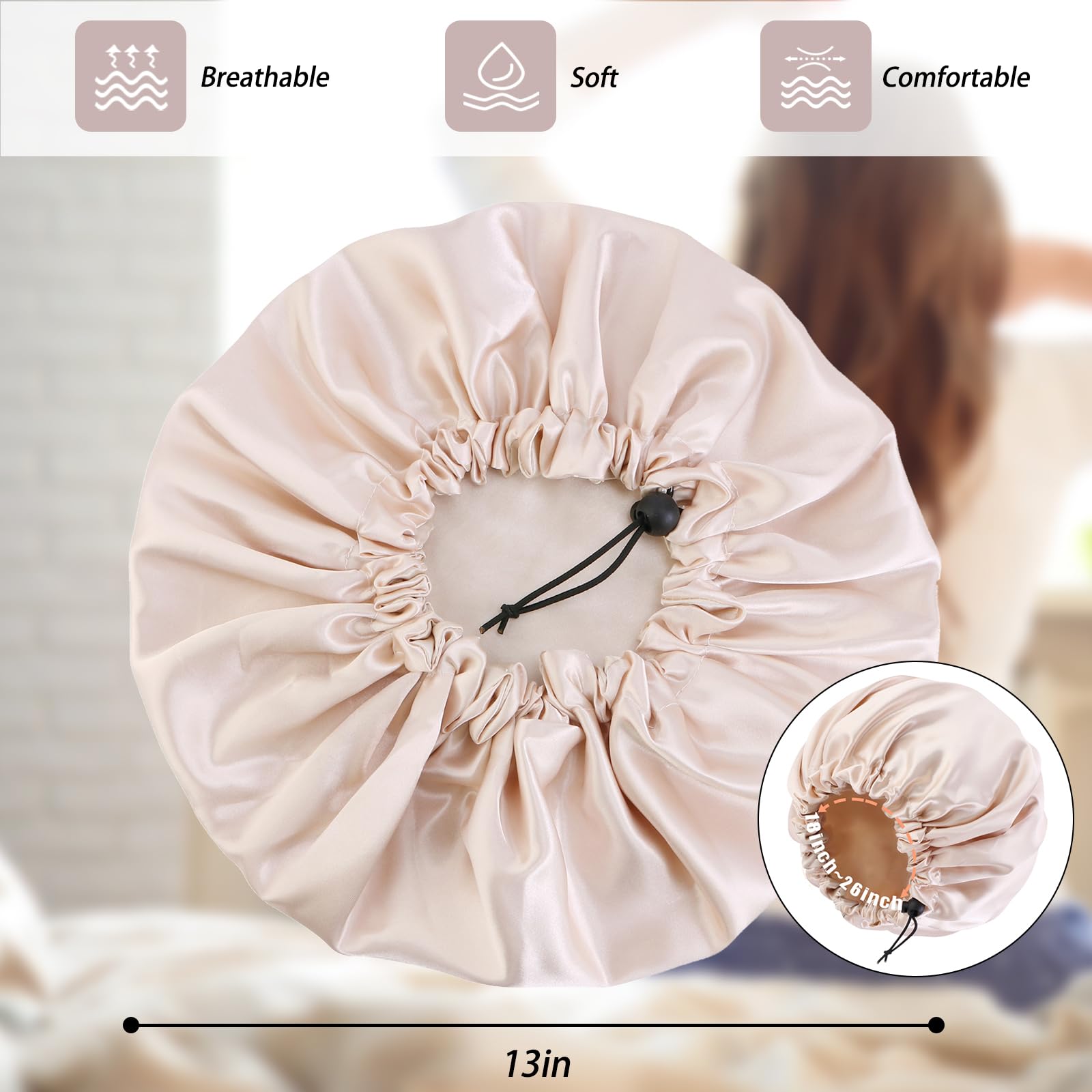Close up view of the double sided fabric on the Edoneery sleeping bonnet