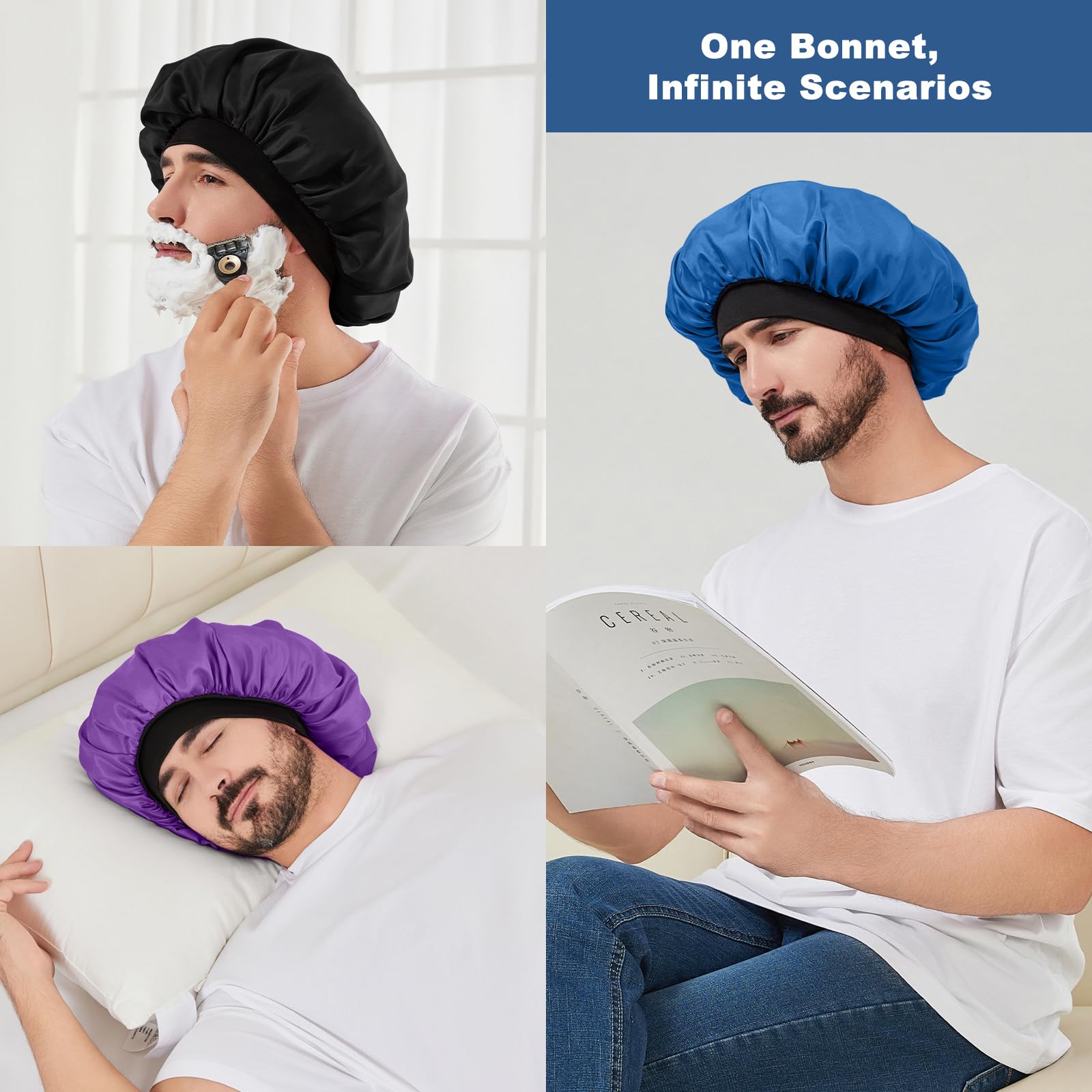 Selalu protective night cap set in black navy blue and red colors.