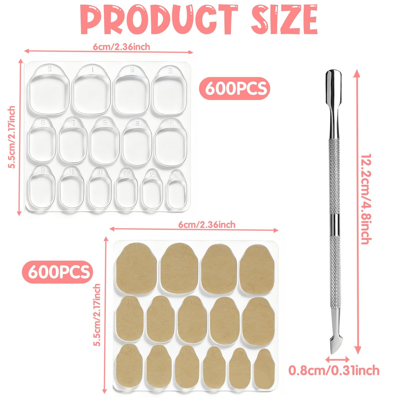 Transparent breathable adhesive tabs applied on artificial nail tips