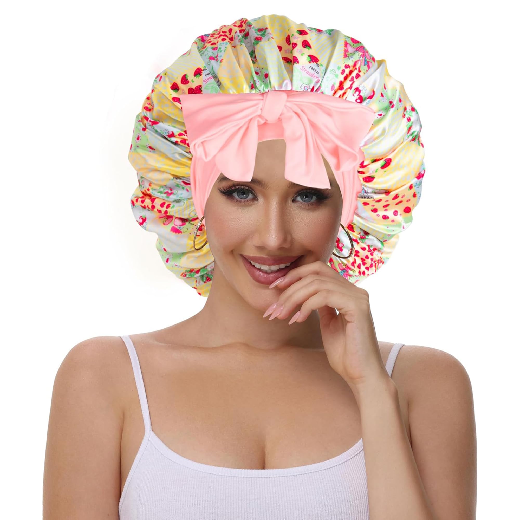 Vettres satin lined sleep cap with adjustable tie band for curly hair