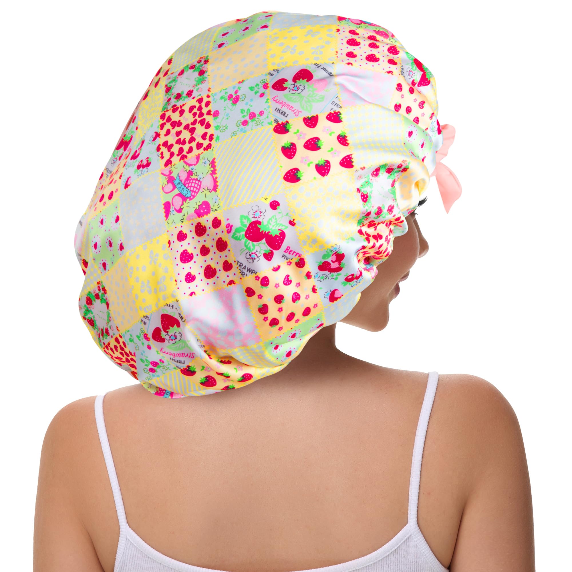 Vettres hair cover night bonnet pink bow detail close up view