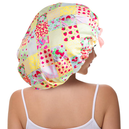 Vettres hair cover night bonnet pink bow detail close up view