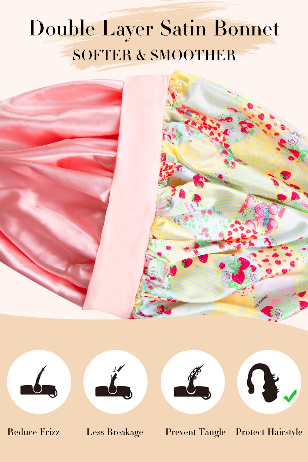 Vettres strawberry print sleeping bonnet packaging details