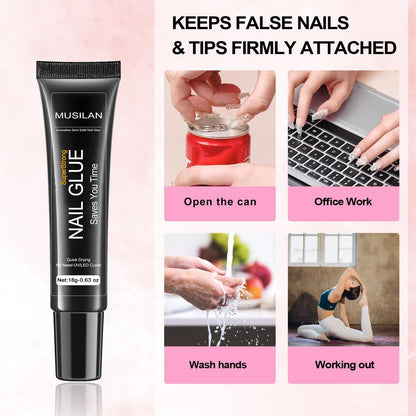 Musilan semi solid glue texture on professional nail tips