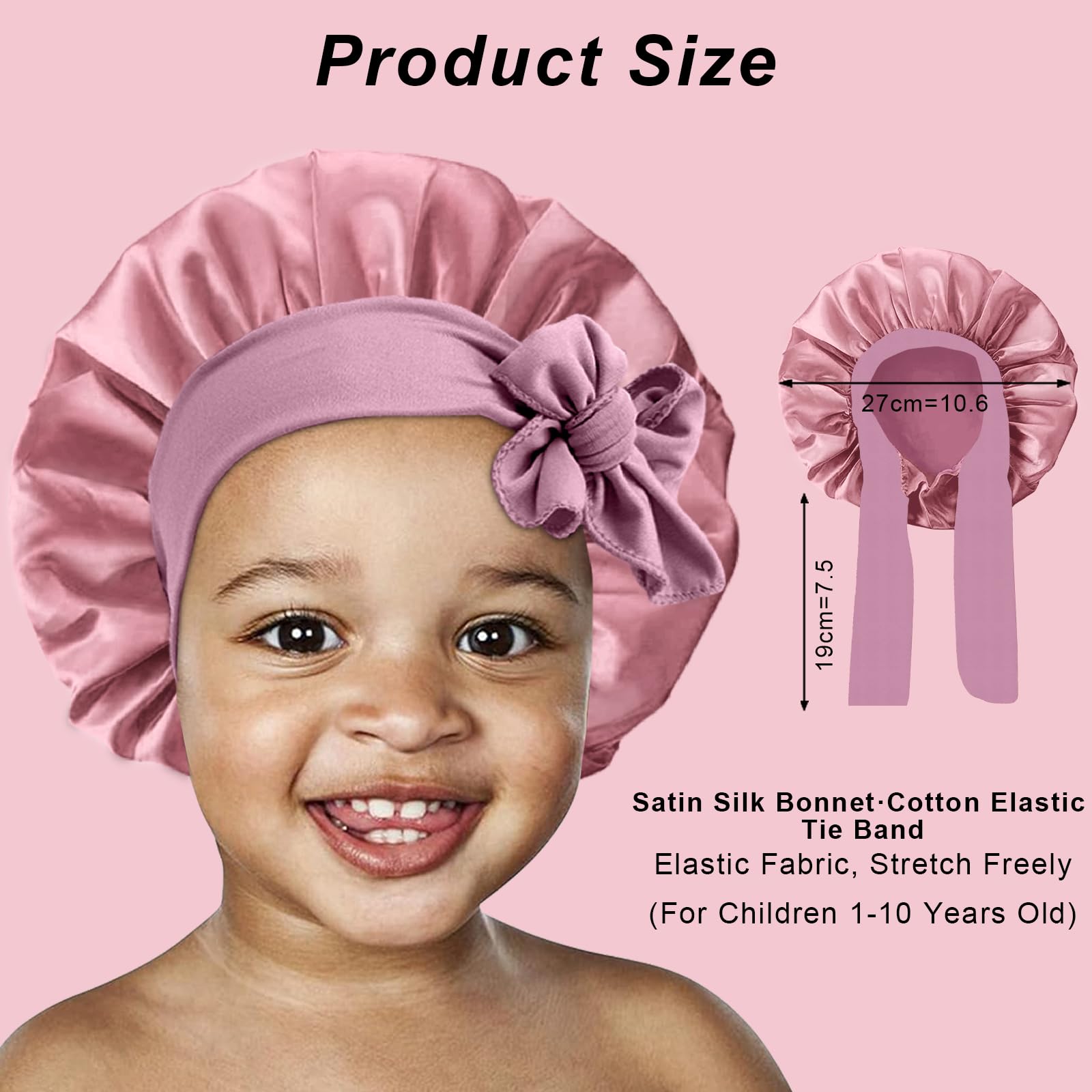 Three children sleeping caps in rose gold hot pink and purple colors
