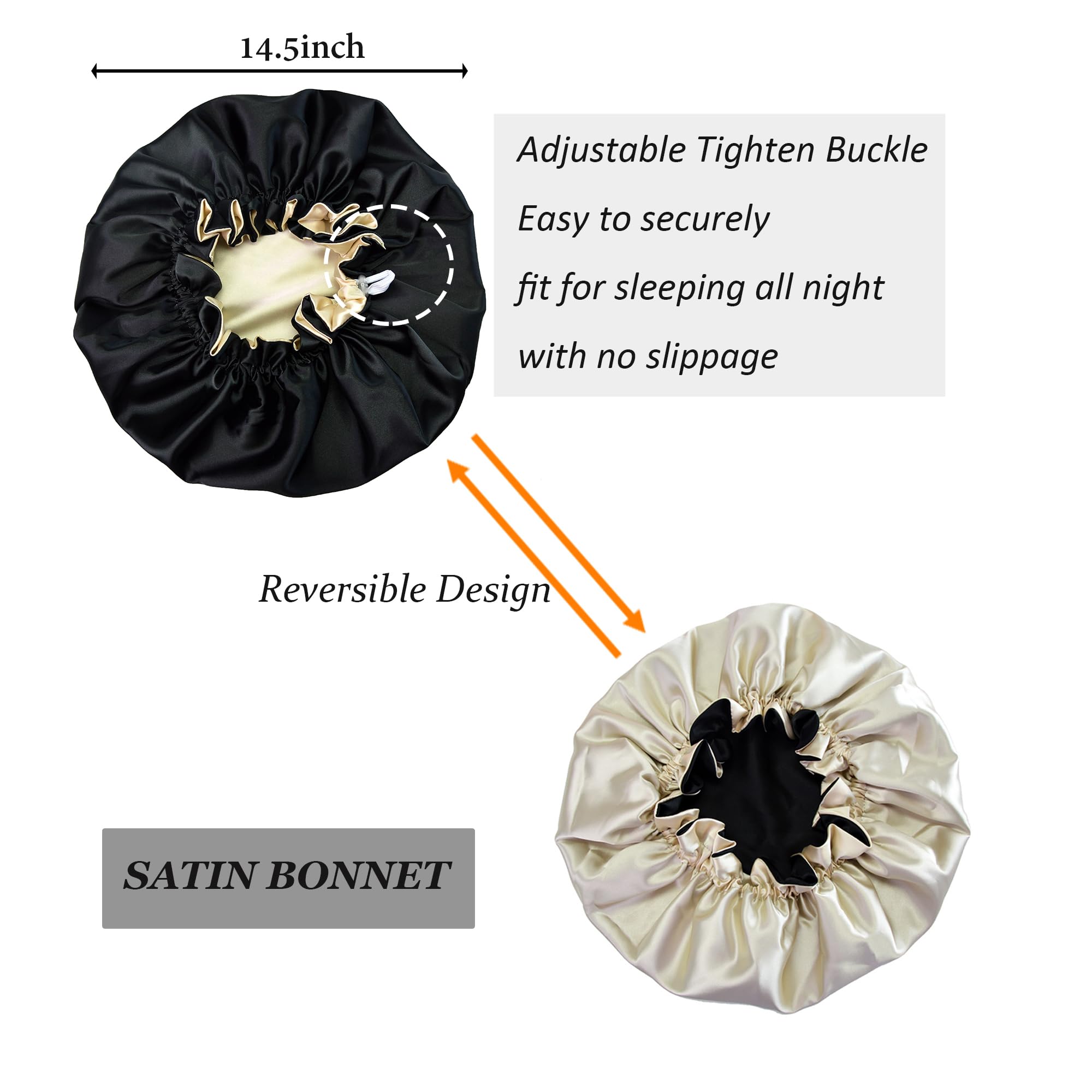 Beutyme reversible satin hair cap showcasing the alternate color lining and flexible elastic perimeter.
