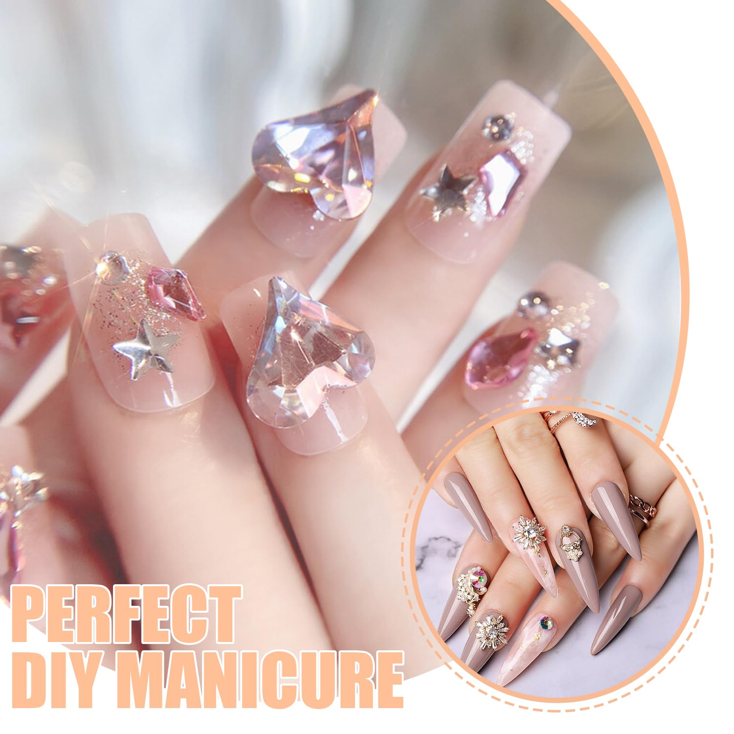 Close up of 3D rhinestone gel texture for nail art