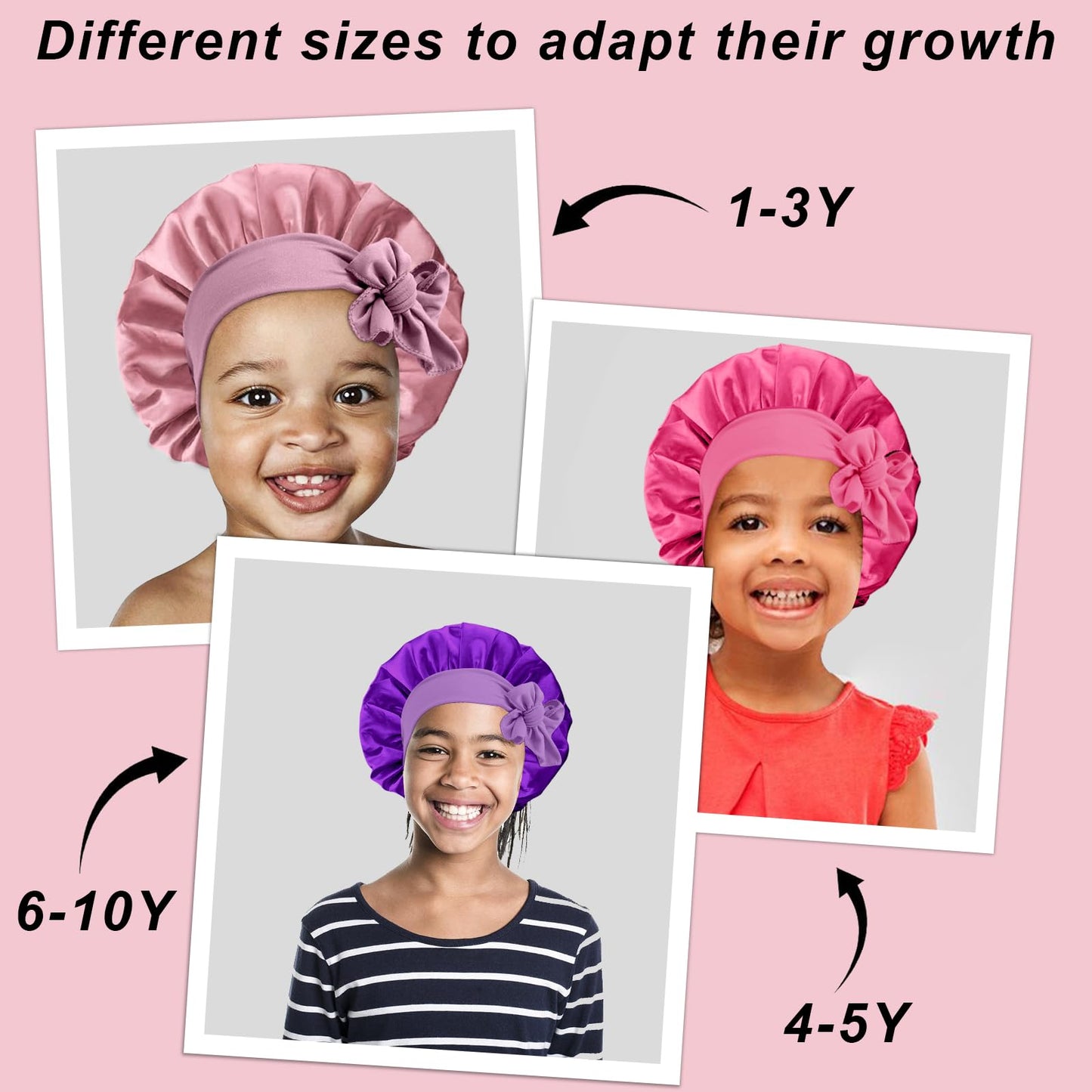 Kids satin bonnet showing comfortable non slip headband fit