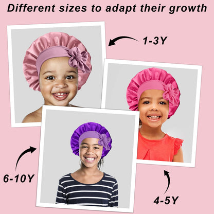 Kids satin bonnet showing comfortable non slip headband fit