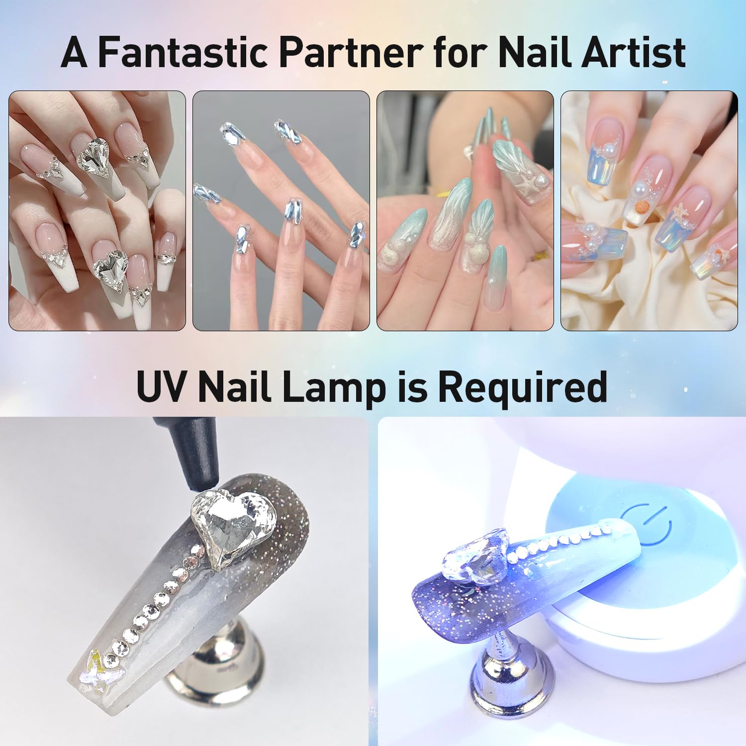 Applying crystals with Finger Secret UV gel glue