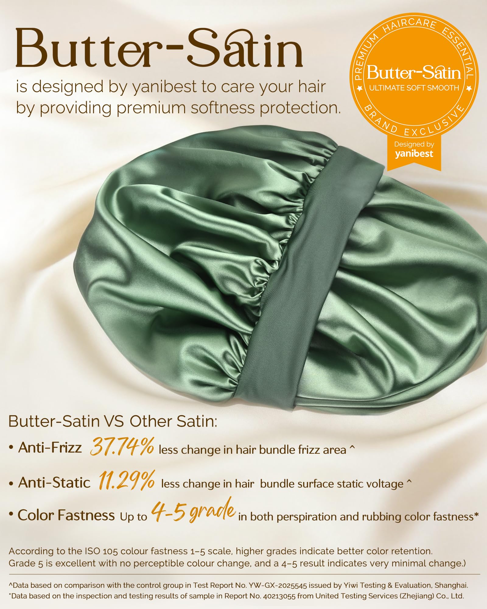 Green YANIBEST sleep cap for curly hair showing the spacious 12.6 inch diameter capacity