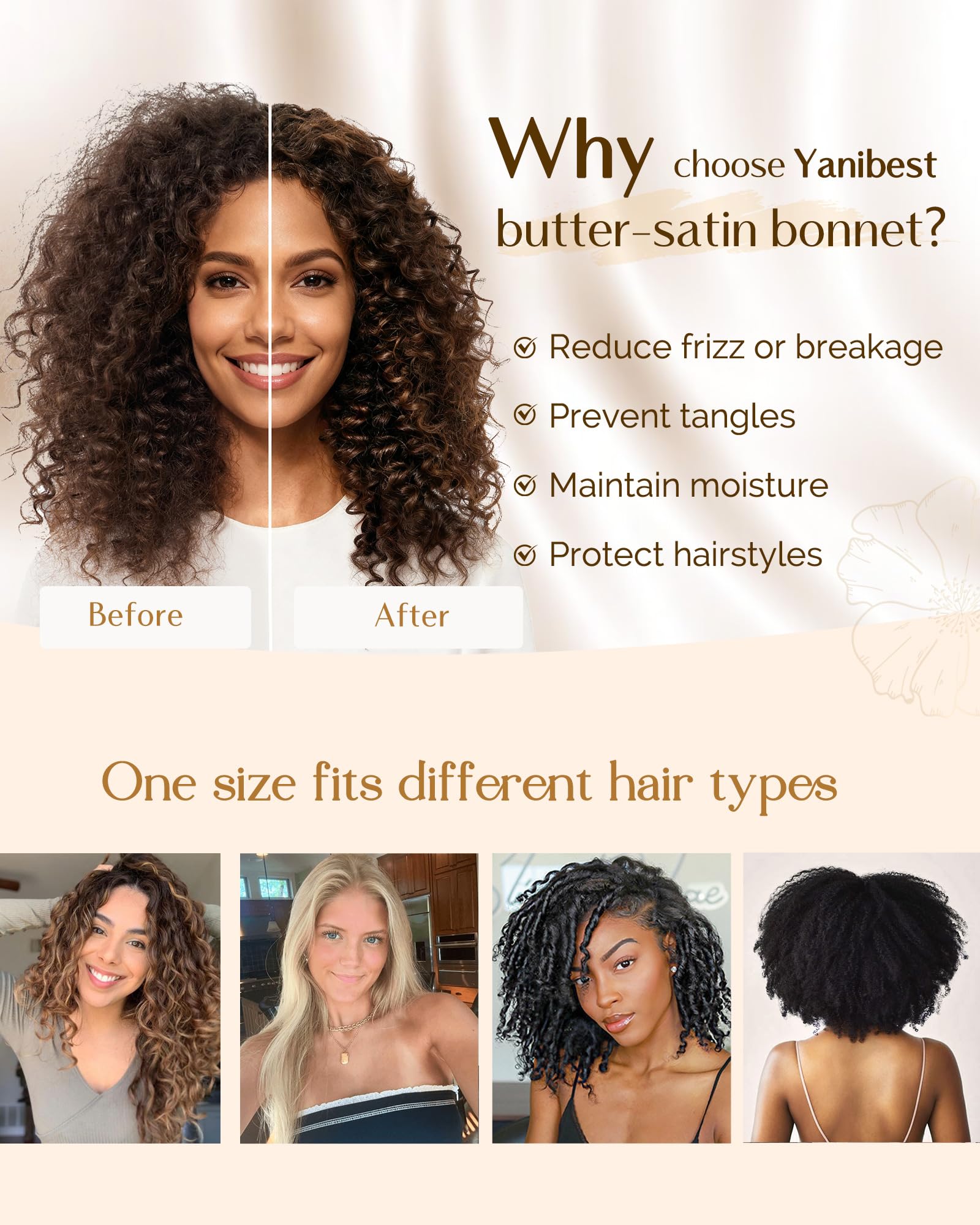 Authentic USA imported satin hair wrap protecting natural curls from friction and frizz