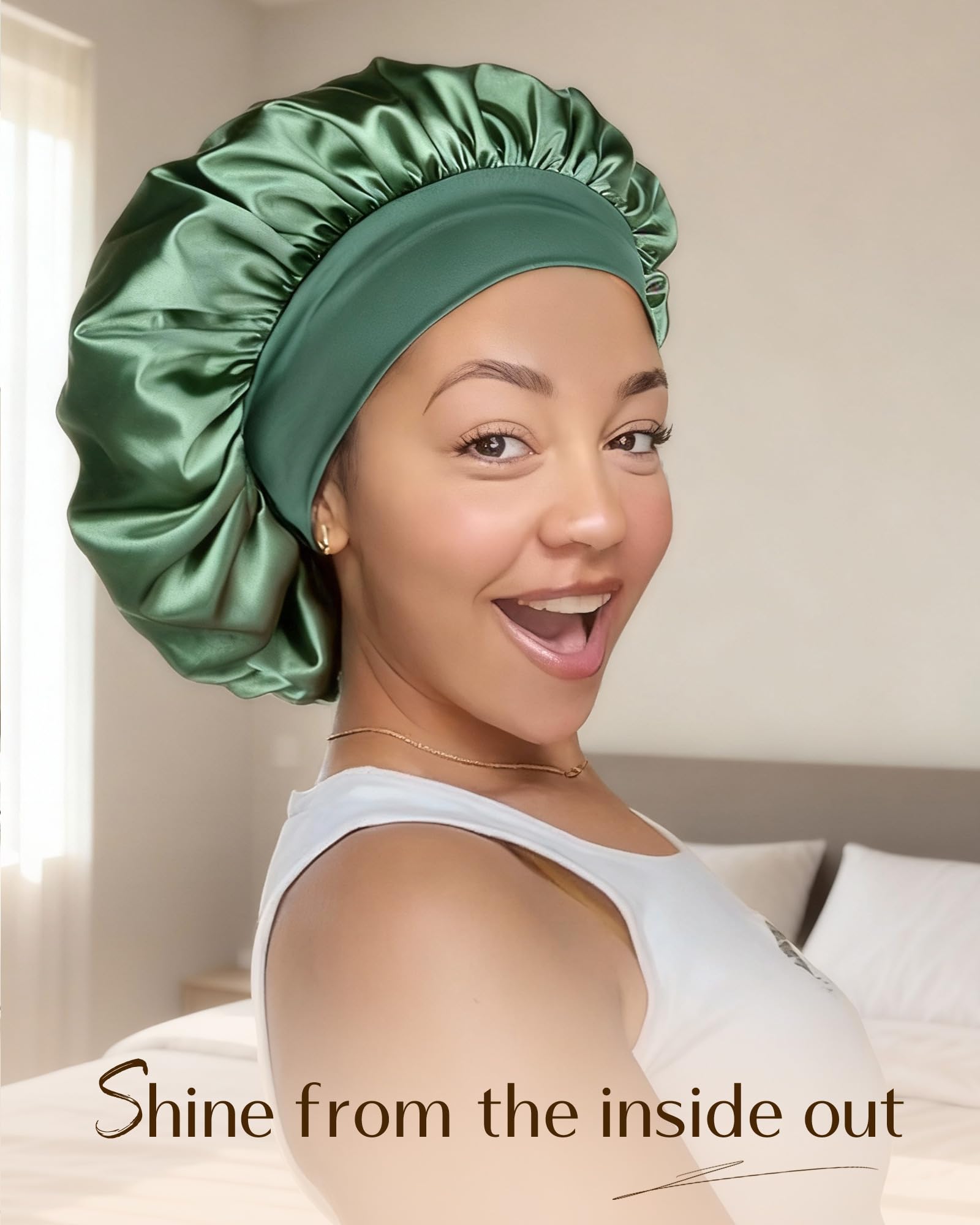 Comfortable elastic band view of YANIBEST bonnet preventing overnight forehead marks