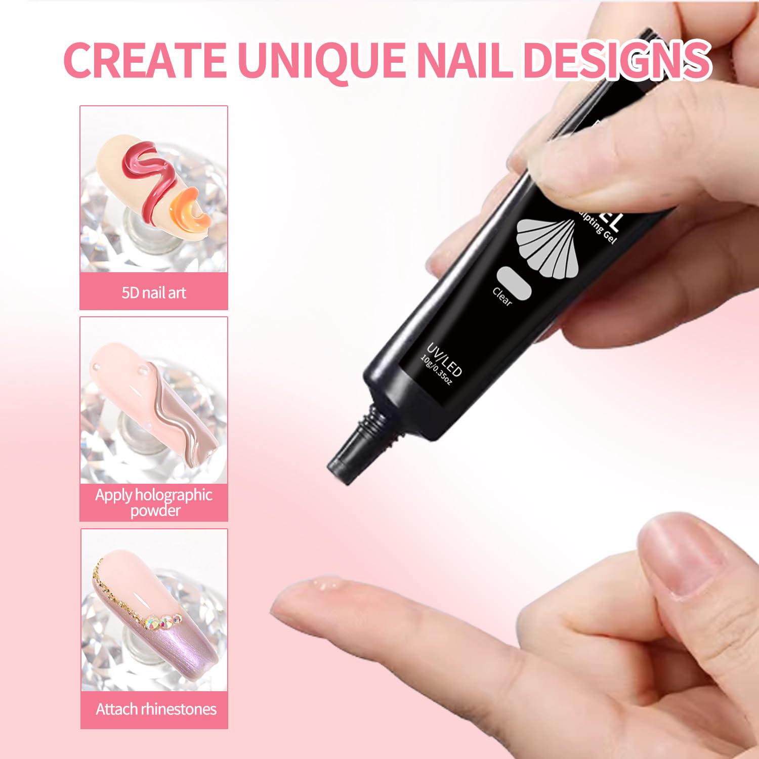 Tools for applying 3D nail sculpting gel and charms