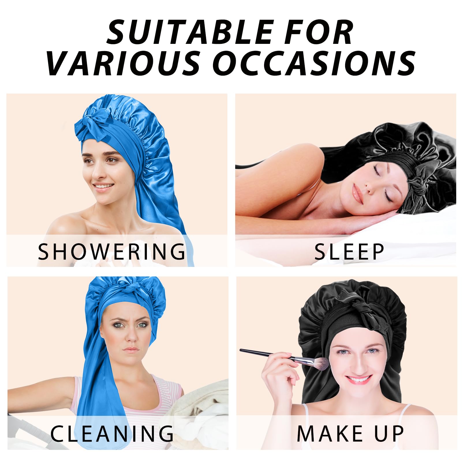 Side view illustration of the oversized hair wrap cap designed to reduce overnight hair friction.