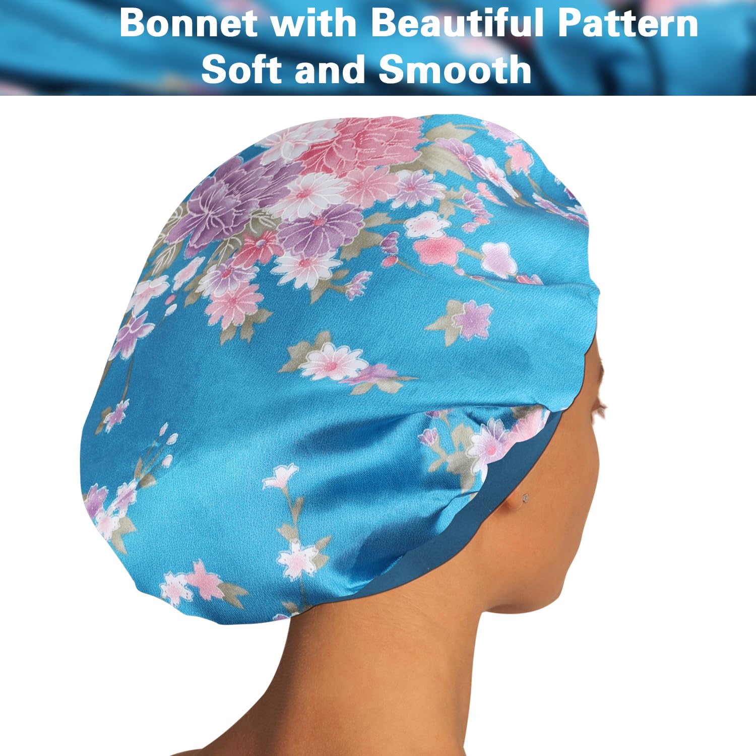 Premium single layer satin texture details of the ROYBENS protective night bonnet