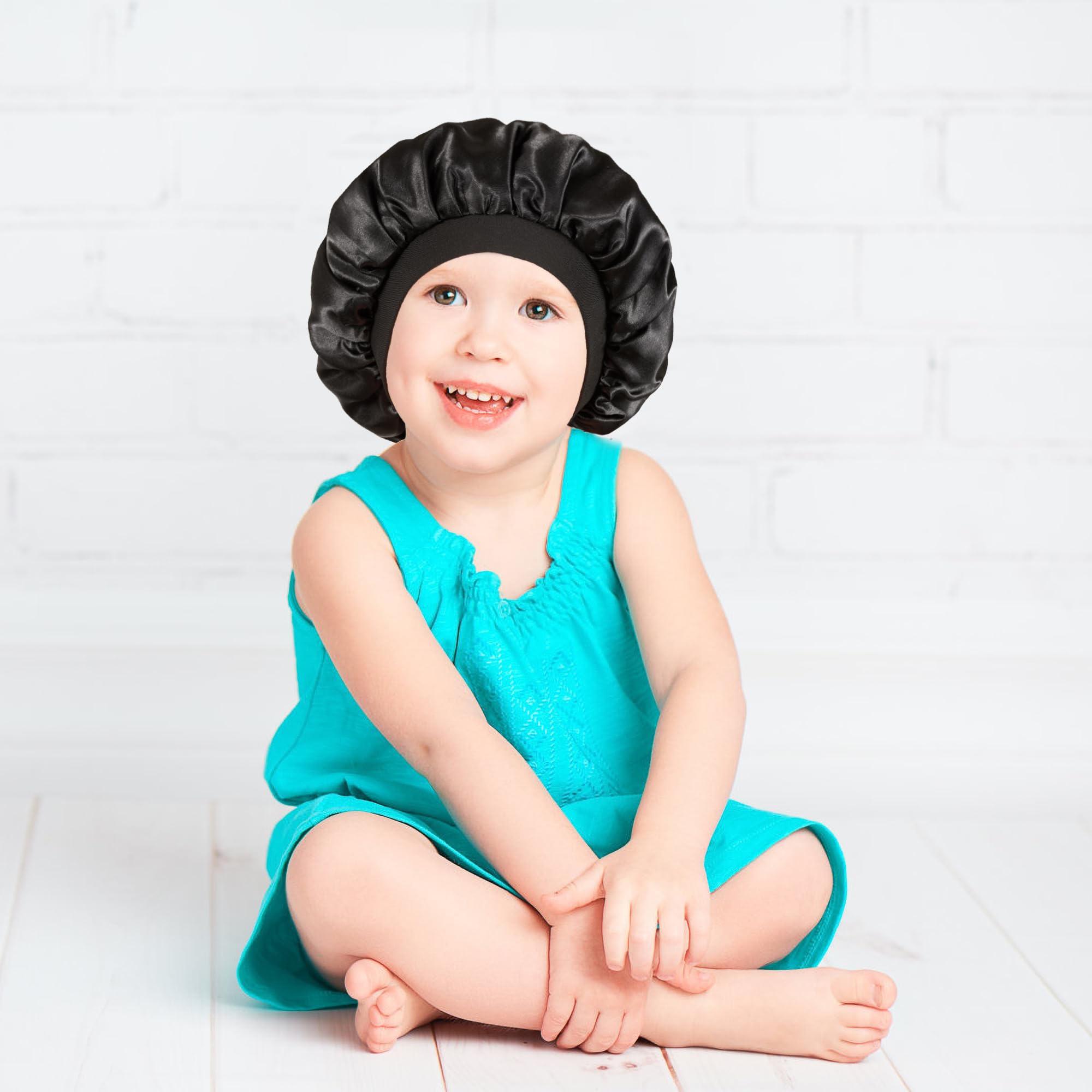 Three pieces pack of Choshion children sleep caps in purple pink and black colors.