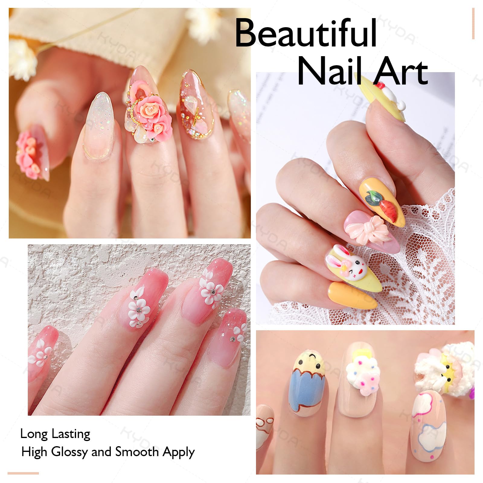 Hand-molded 3D flower nail art created with Ownest sculpting gel
