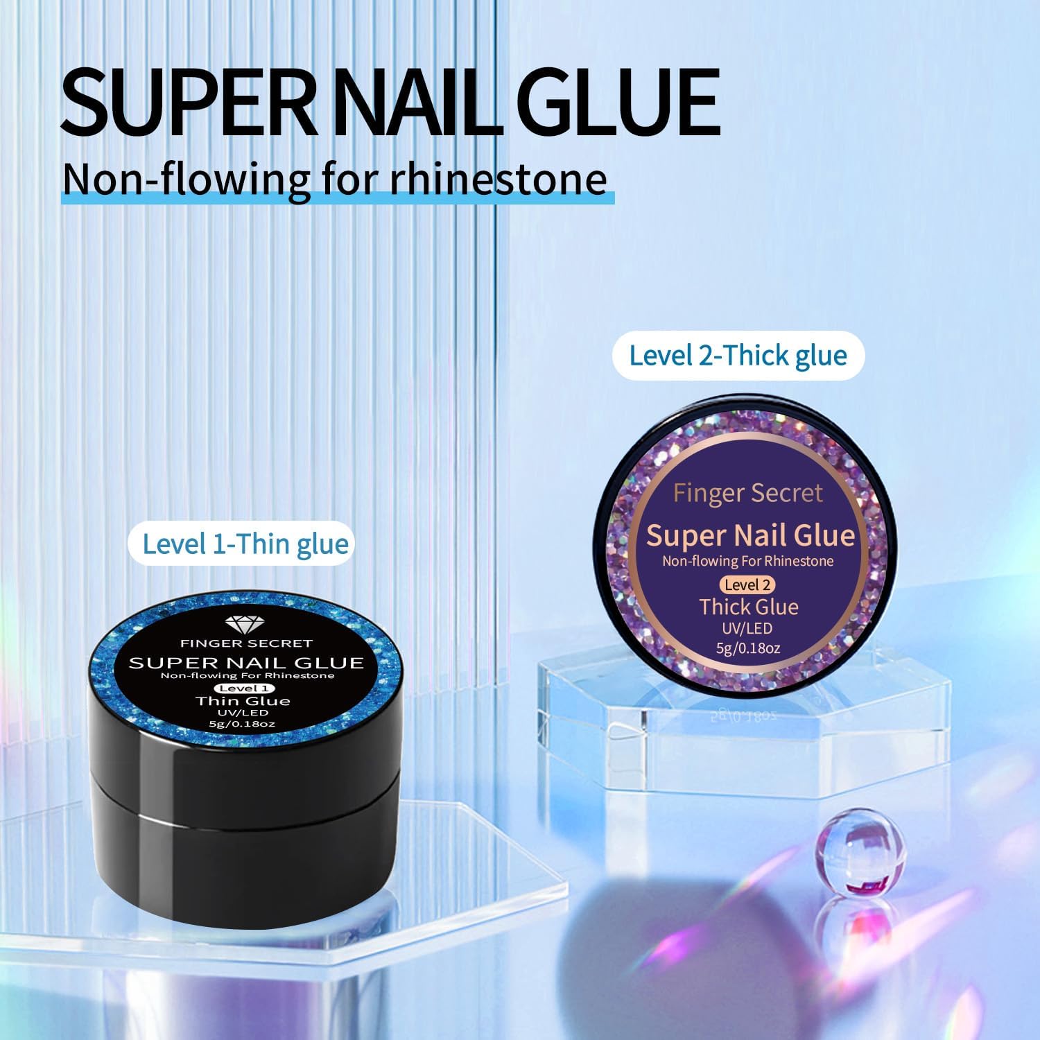 Glitz durable nail gem adhesive jar packaging