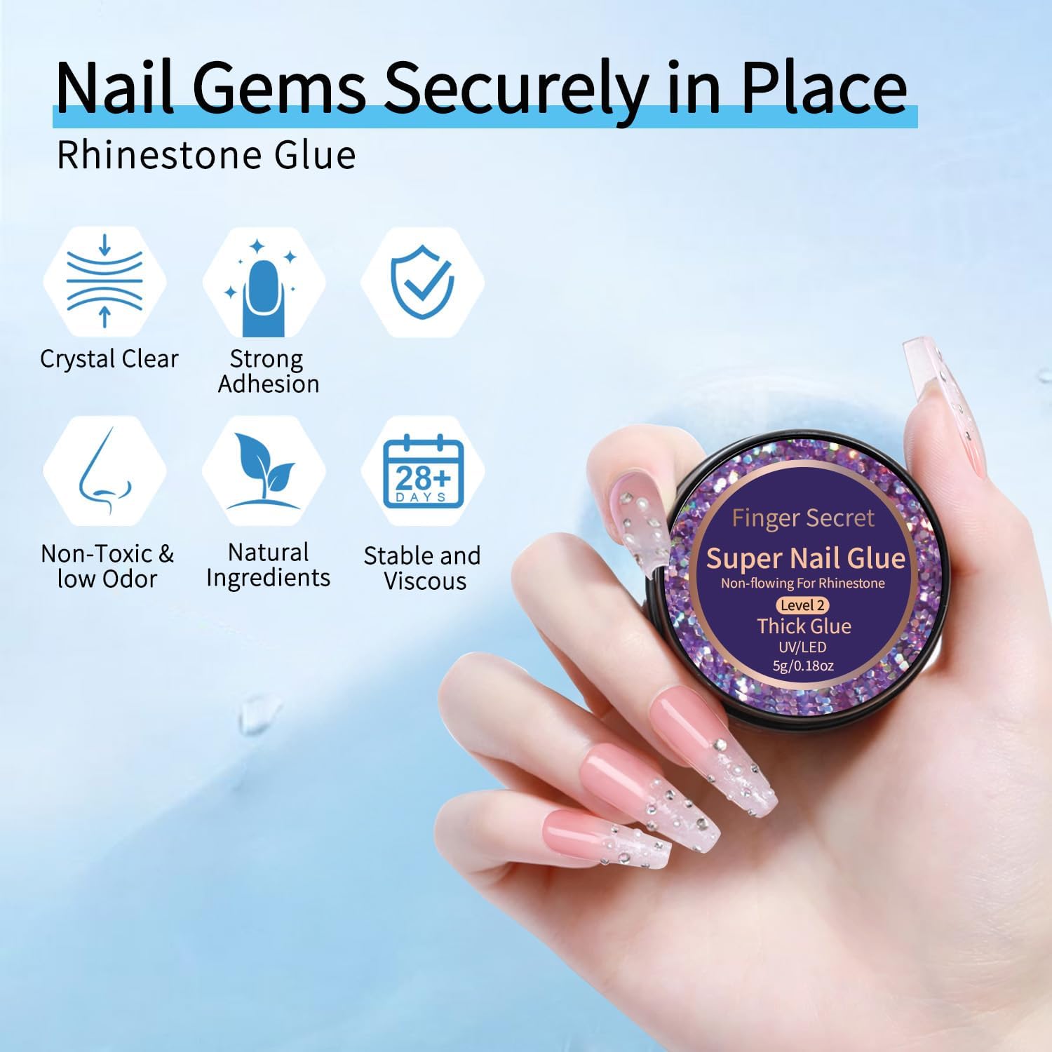 Glitz nail rhinestone glue texture close up