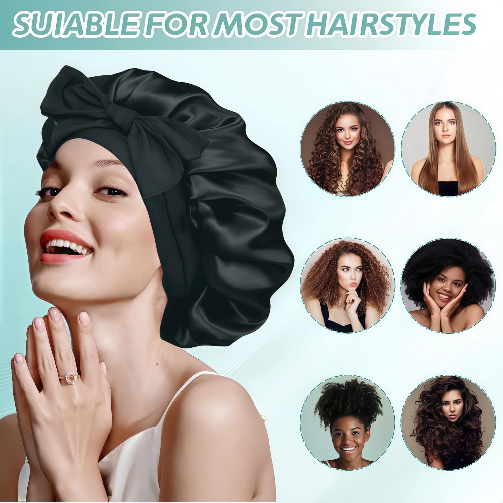 Back view of the large VECIIR sleeping cap demonstrating full coverage for long curly hairstyles.