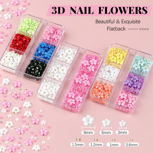 Close up of colorful acrylic 3D floral nail charms