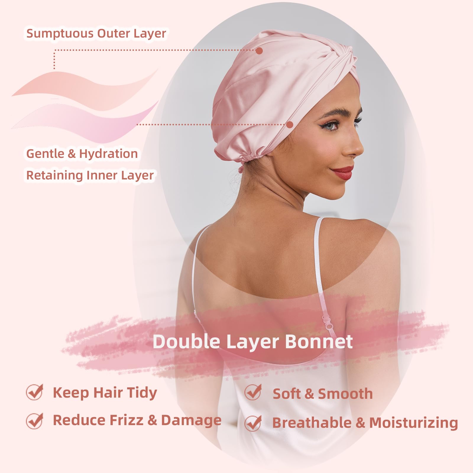 Premium pink satin sleeping cap for women and men with natural braided hair.