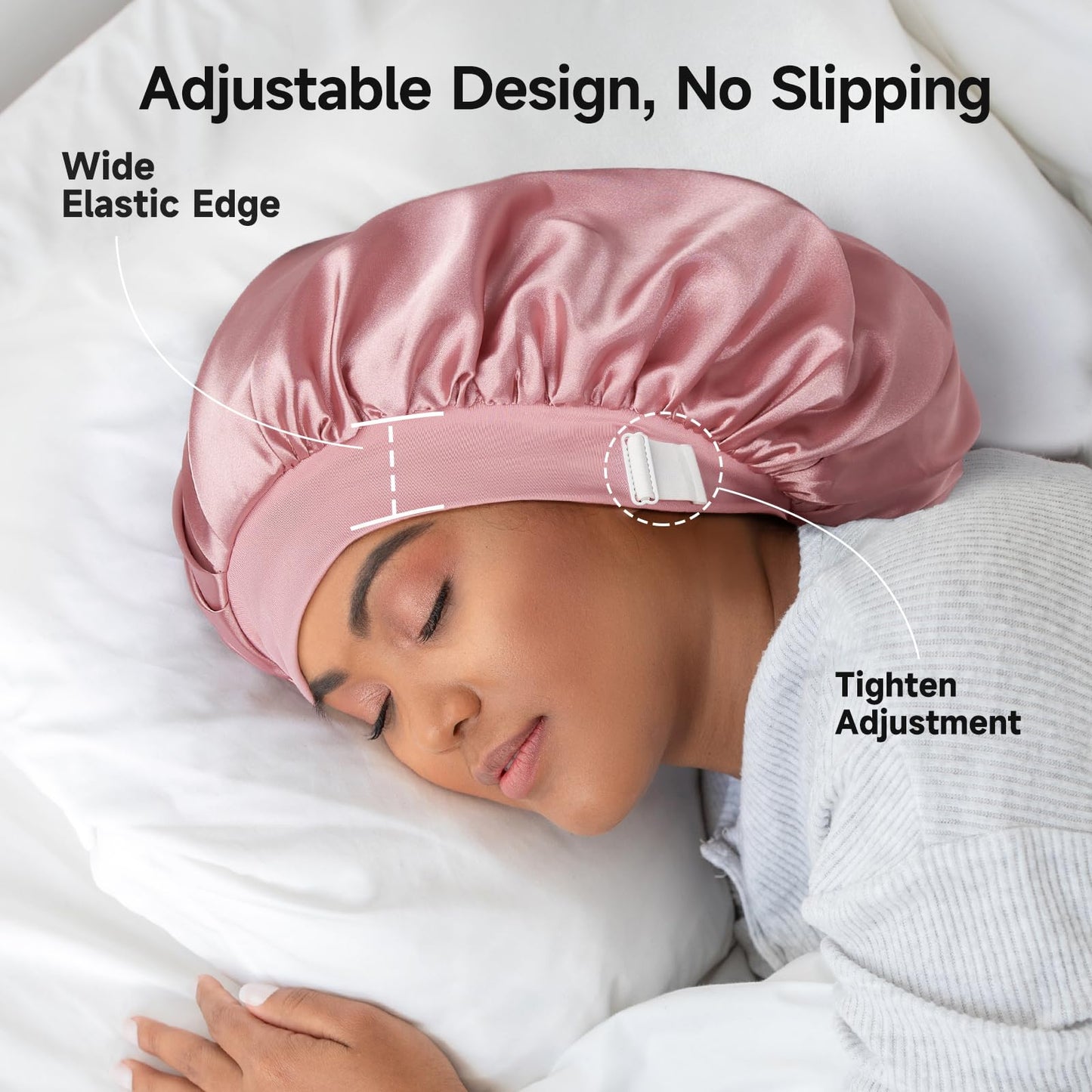 Pink double layer hair care bonnet for long curly hair protection