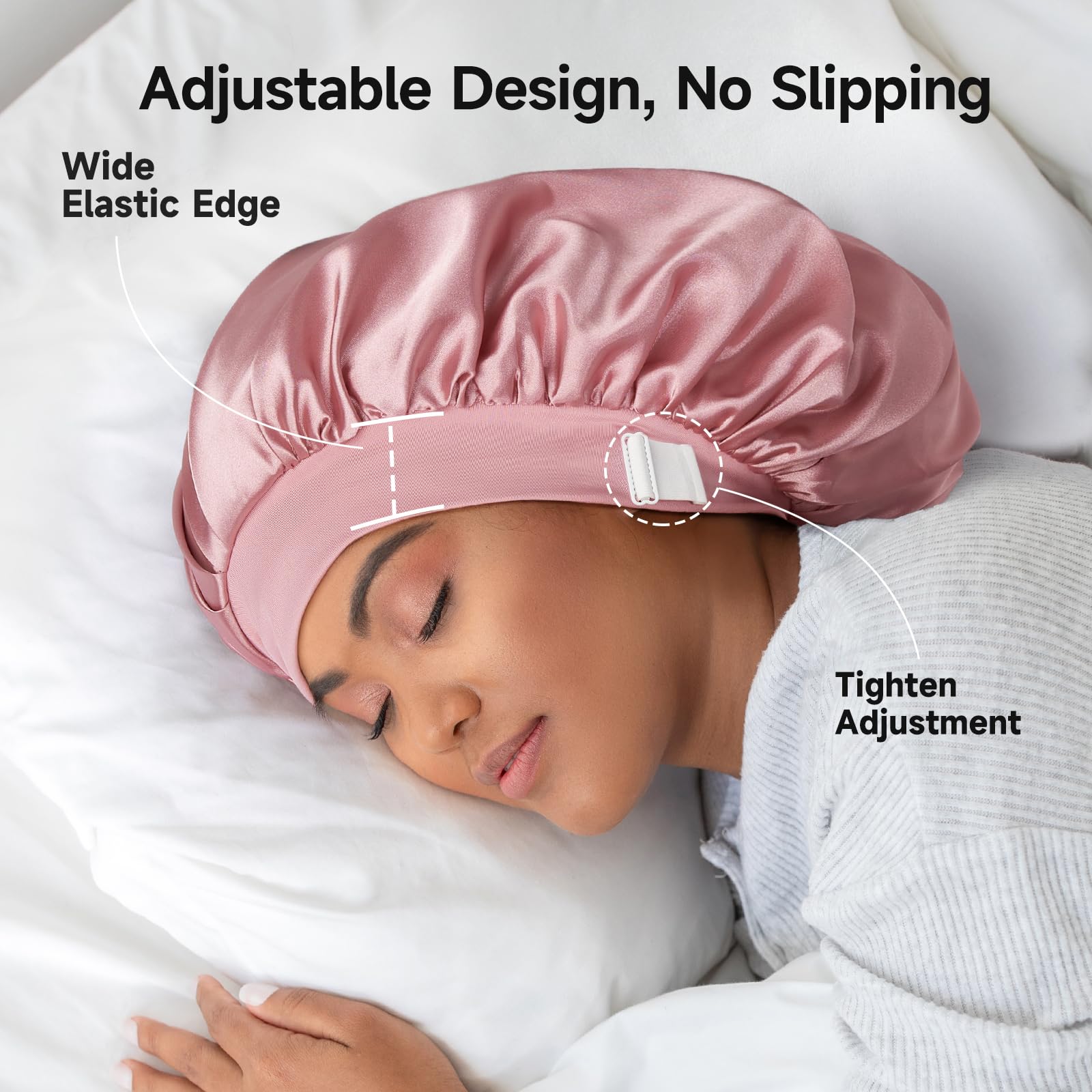 Pink double layer hair care bonnet for long curly hair protection
