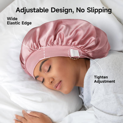 Pink double layer hair care bonnet for long curly hair protection
