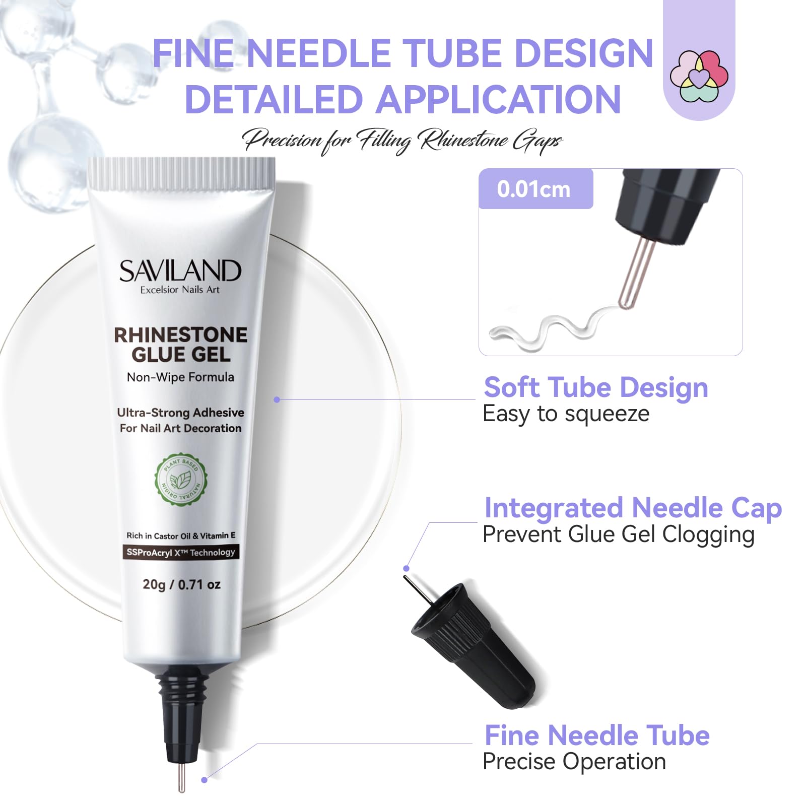 Close up of Saviland nail glue precision tip applicator