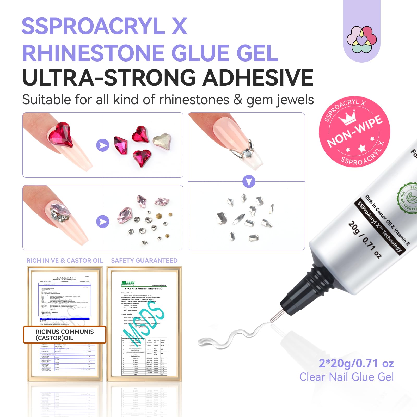 Saviland strong bond rhinestone gel texture detail