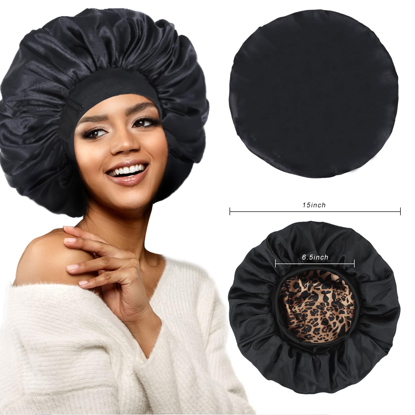 Close up of the adjustable drawstring toggle on the XRACEPHOL satin sleep cap
