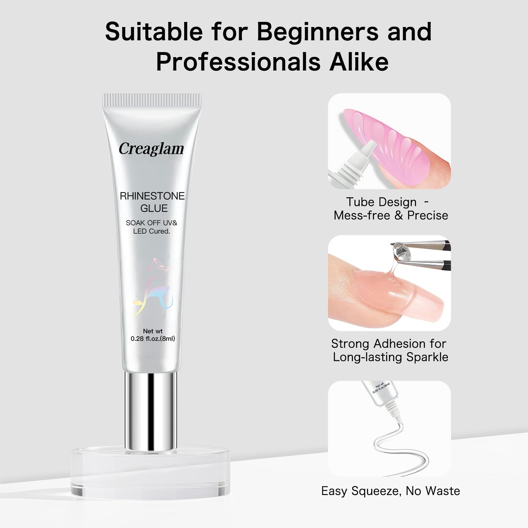 Close up of Creaglam nail art glue precision tip bottle