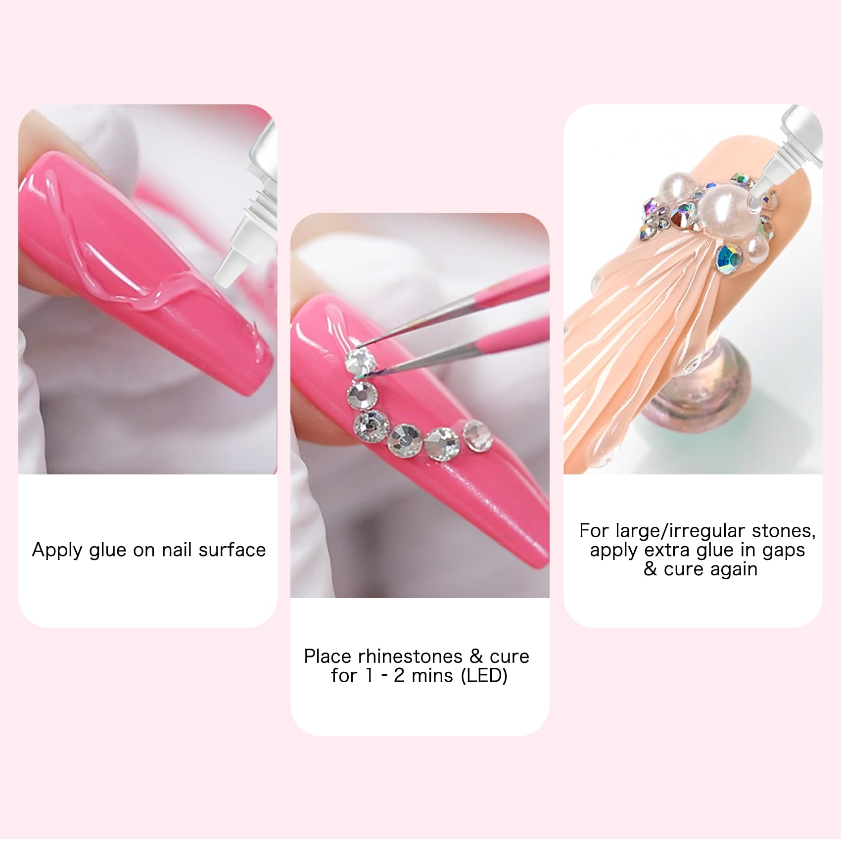 Applying 3D nail charms with Creaglam rhinestone gel