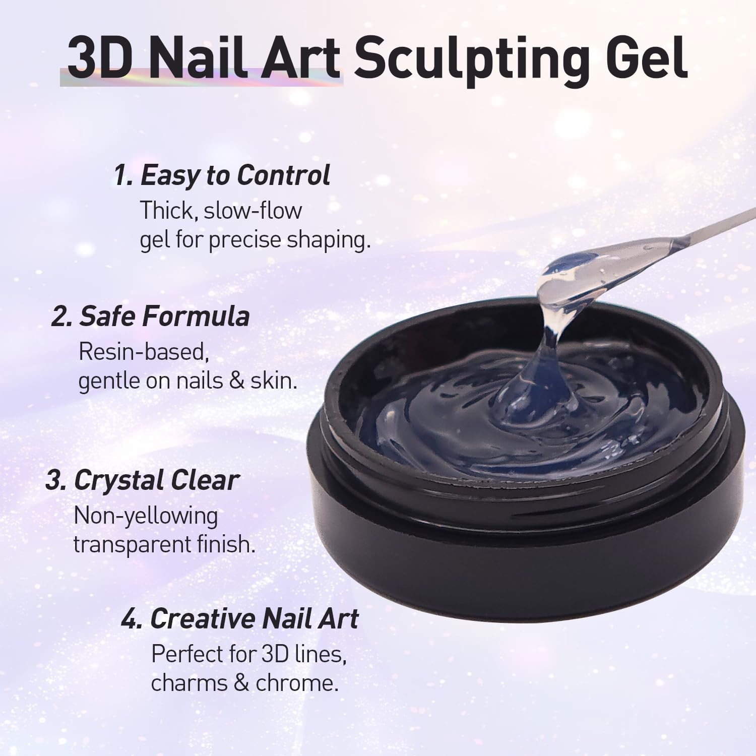 Professional nail art showing 3D sculpting gel with rhinestones