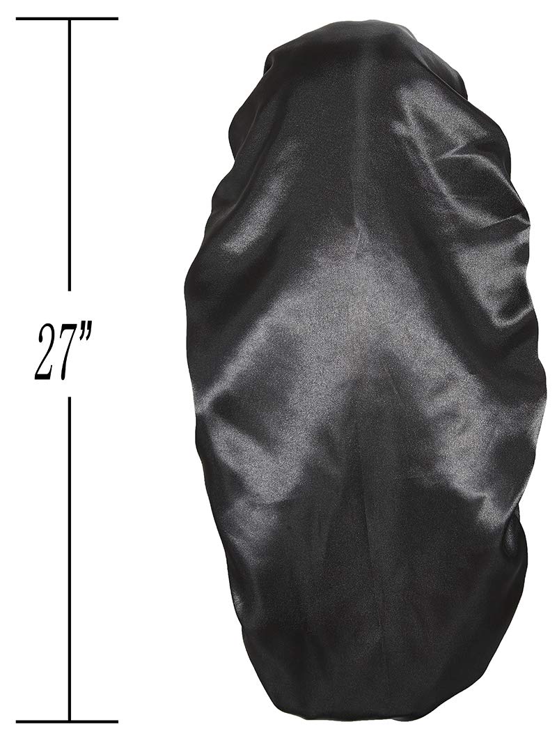 Wbfwbb satin sleeping cap long bonnet for braids showcasing the stretchable elastic band comfort