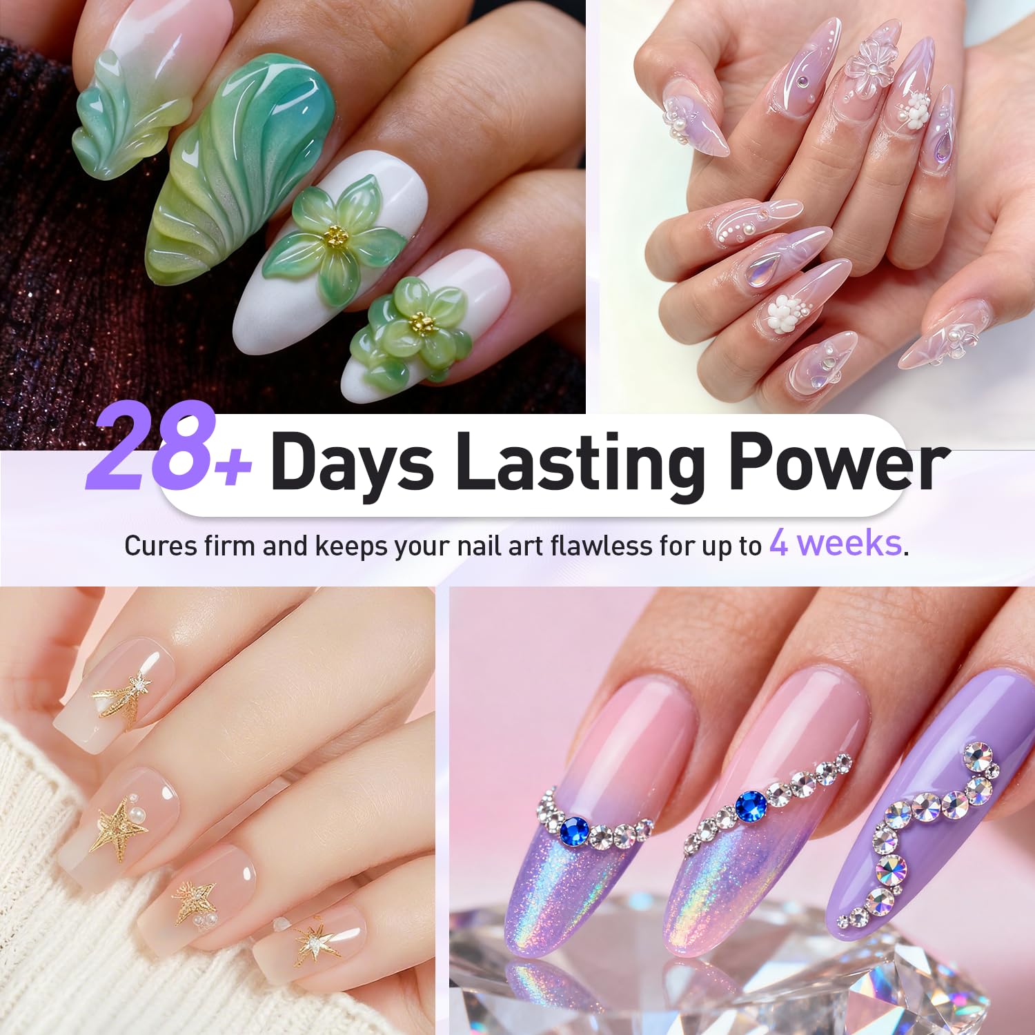 Close up of 3D nail art created with clear sculpting gel