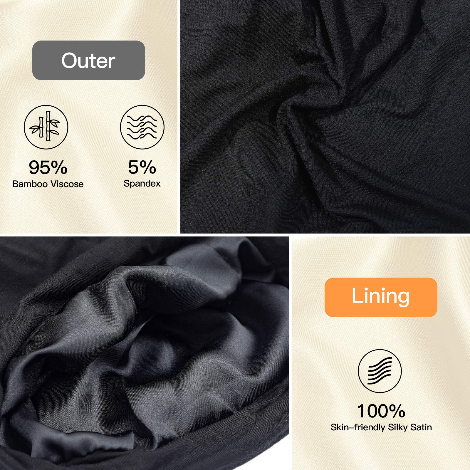 Detailed shot of the six top seams on the double layer hair bonnet beanie