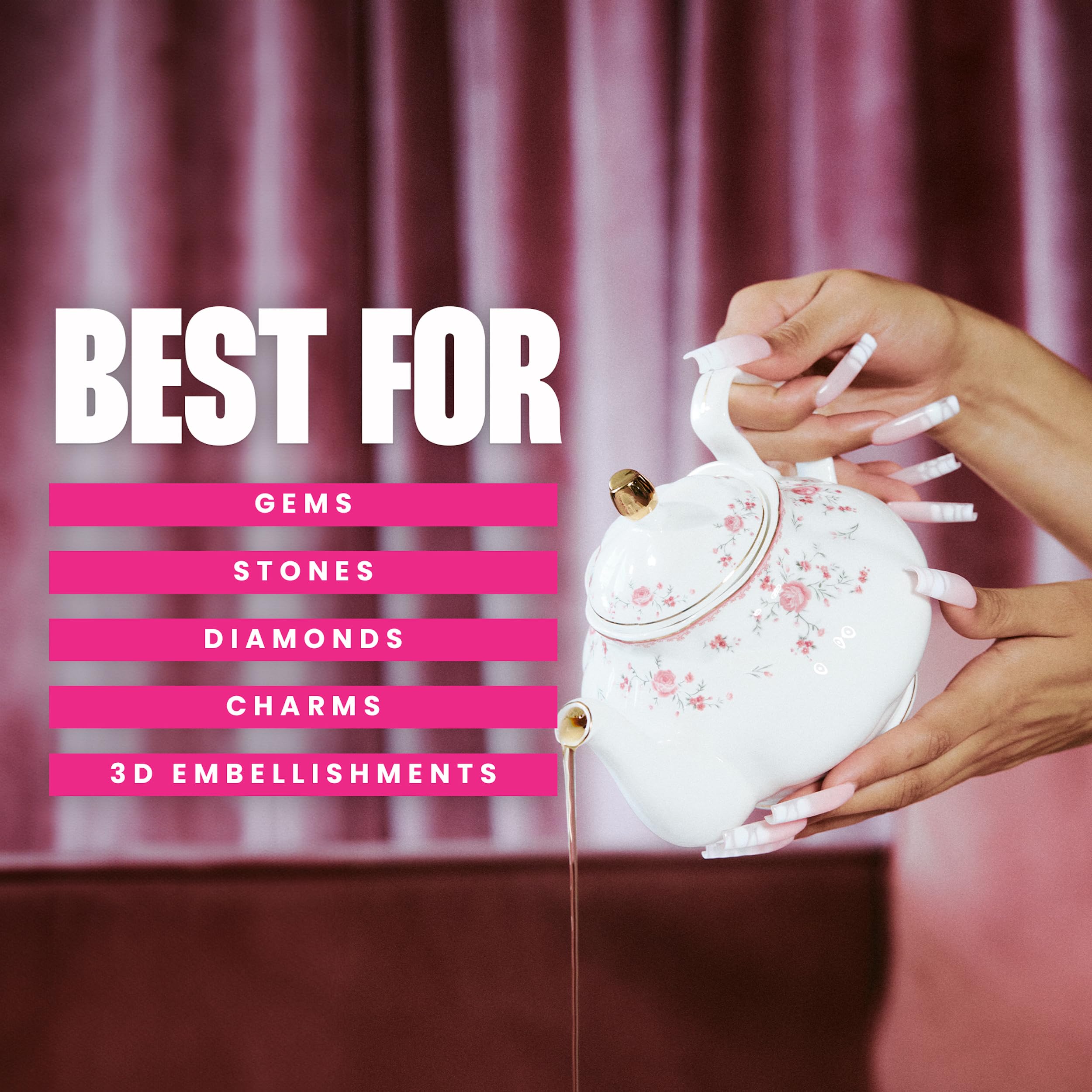 Professional nail art setup with V Beauty Pure adhesive