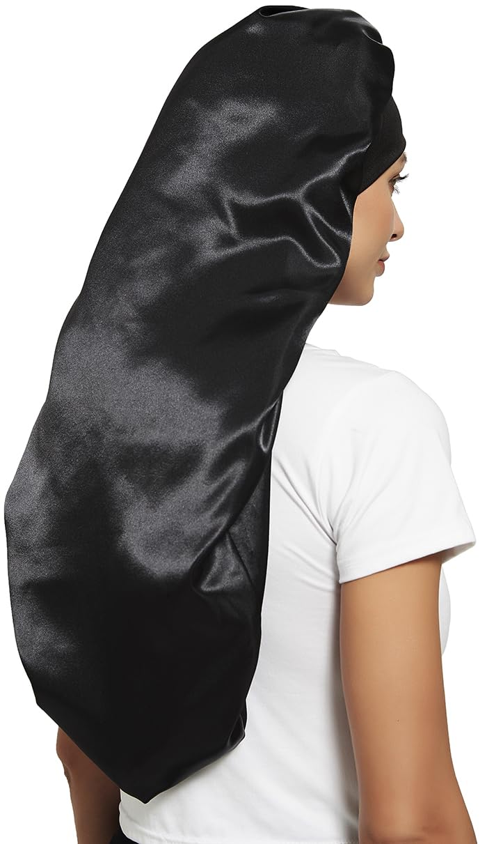 USA imported silk satin bonnet for women on display highlighting secure edge border stitching