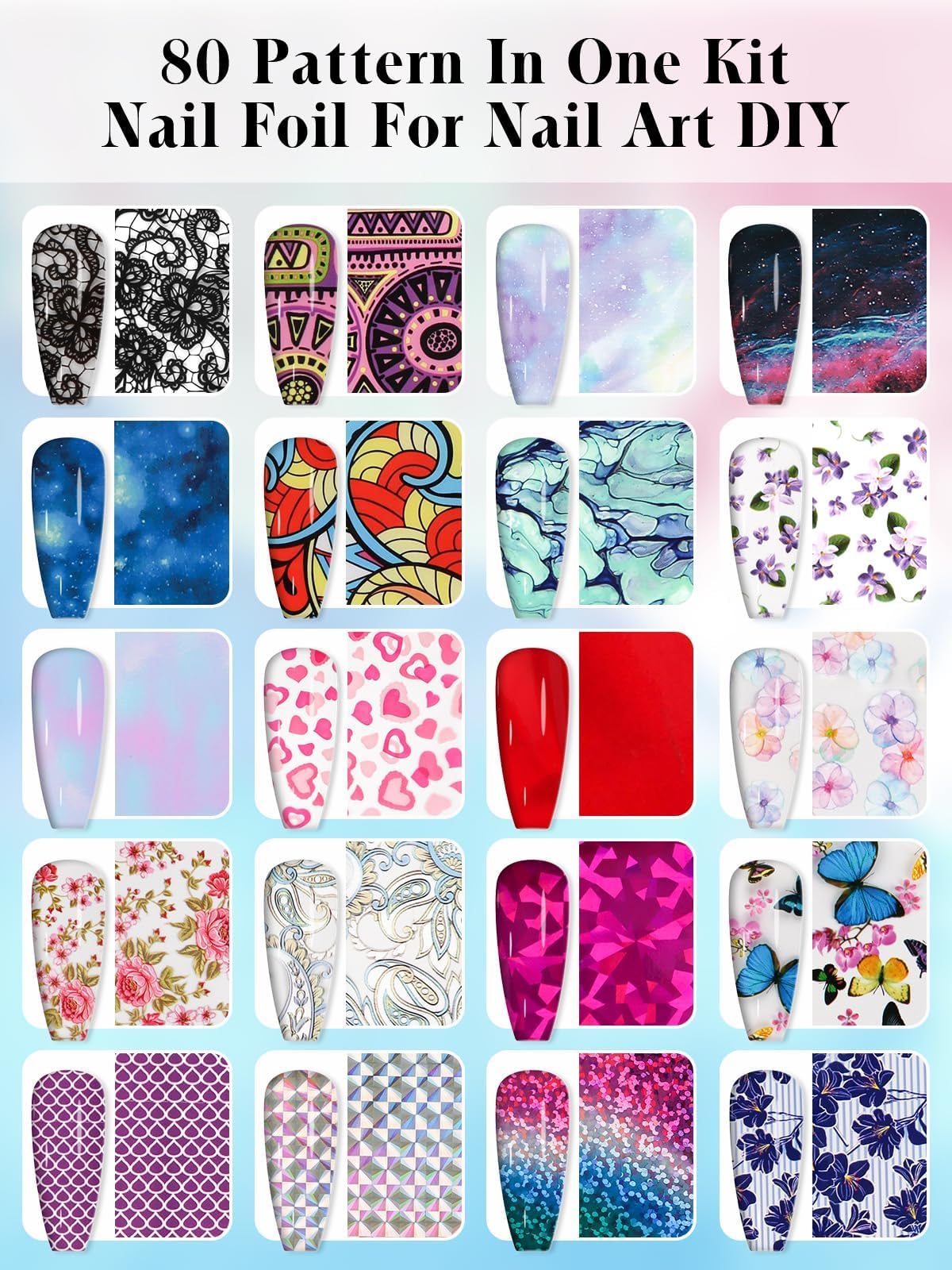 Assorted starry sky and floral nail art foil stickers collection