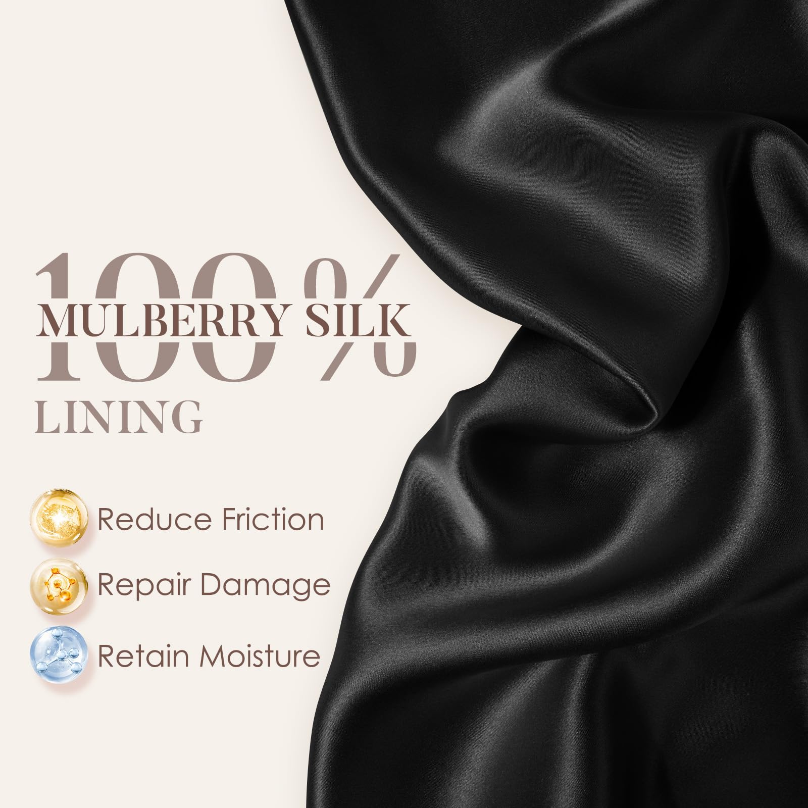 Black real silk sleep cap for curly hair protection
