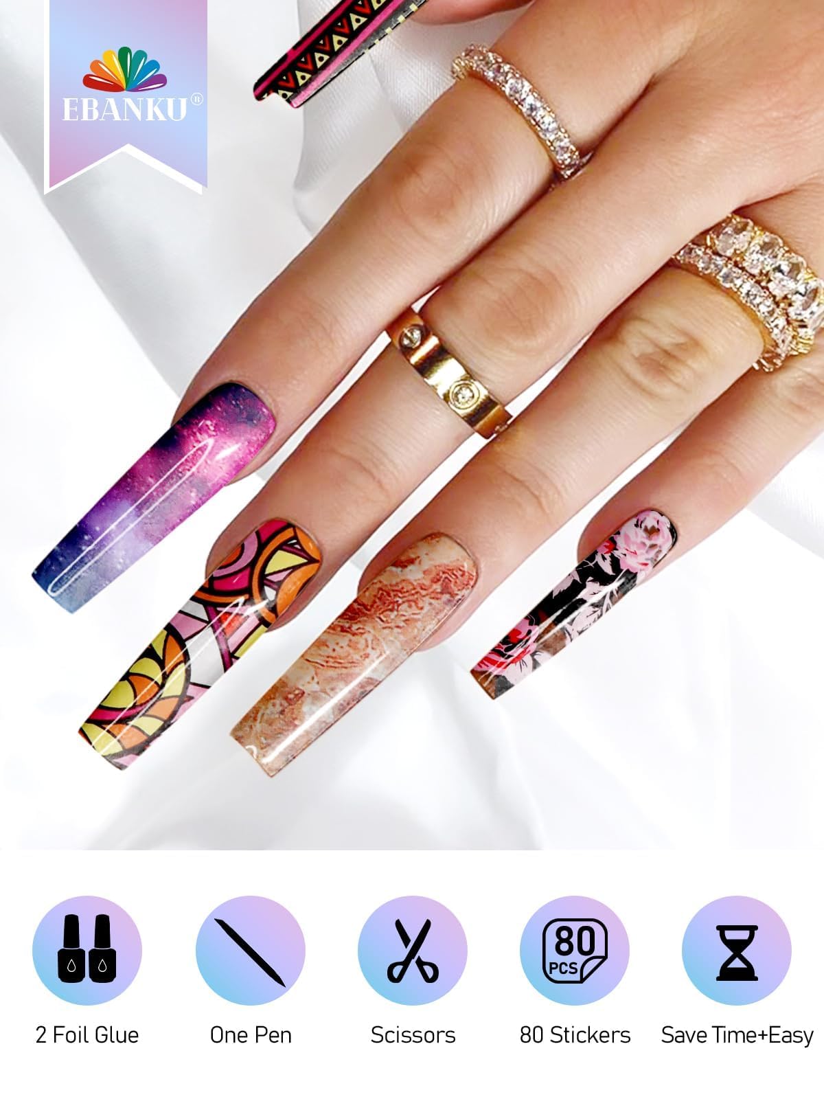 Close up of nail foil application process on natural nails