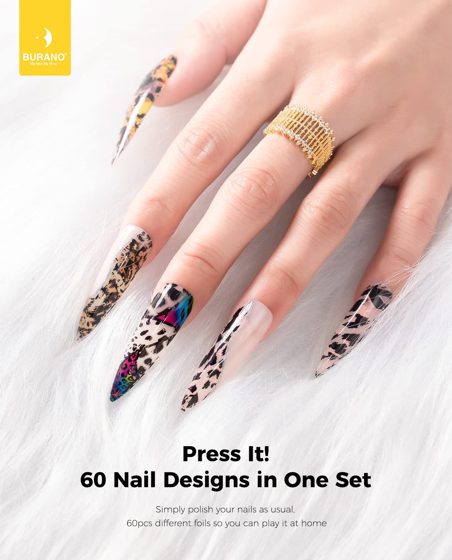Selection of 60 assorted nail foil art stickers included in the Burano kit